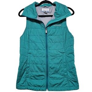 Columbia Sportwear Women Winter Puffer Vest Teal Green FullZip Lightweight Small
